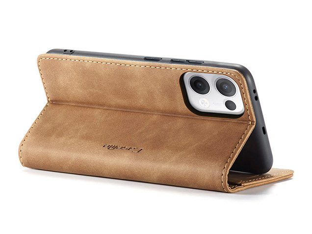 CaseMe Slim Synthetic Leather Wallet Case with Stand for OPPO Reno13 Pro - Tan