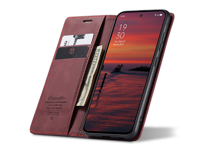 CaseMe Slim Synthetic Leather Wallet Case with Stand for OPPO Reno13 Pro - Burgundy