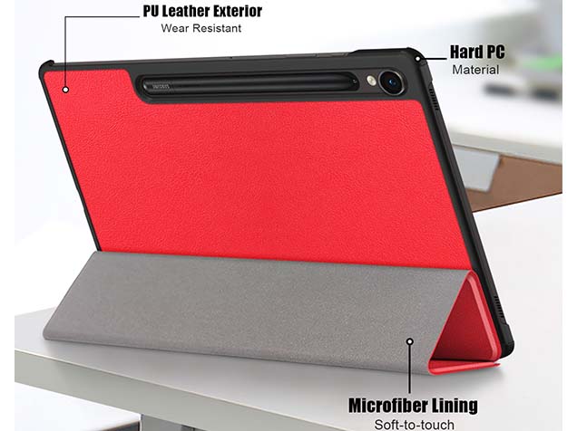 Slim Synthetic Leather Flip Case with Stand for Samsung Galaxy Tab S10 FE - Red