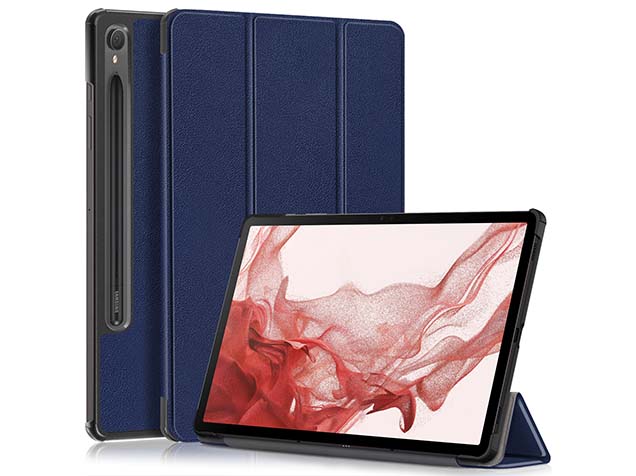 Slim Synthetic Leather Flip Case with Stand for Samsung Galaxy Tab S10 FE - Navy Leather Flip Case