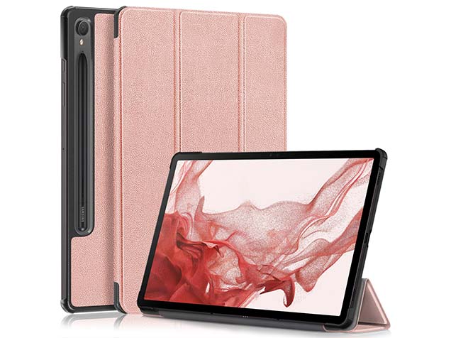 Slim Synthetic Leather Flip Case with Stand for Samsung Galaxy Tab S10 FE - Rose Gold Leather Flip Case