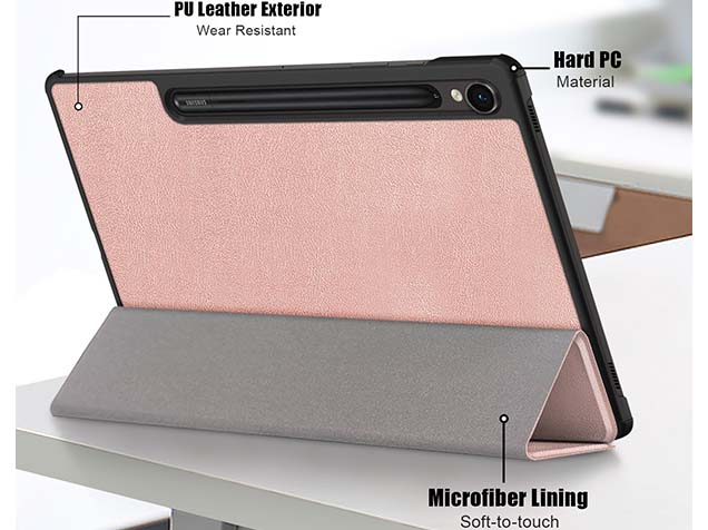 Slim Synthetic Leather Flip Case with Stand for Samsung Galaxy Tab S10 FE - Rose Gold