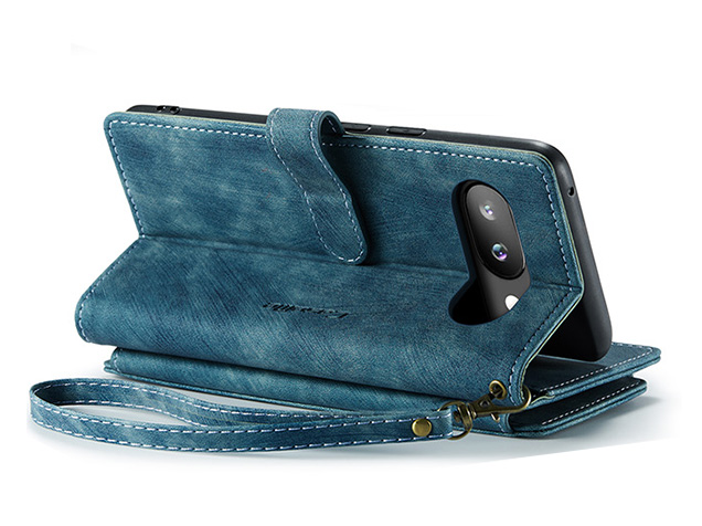 CaseMe Synthetic Leather Wallet Case with Zipper Pocket for Google Pixel 9a - Teal Leather Wallet Case