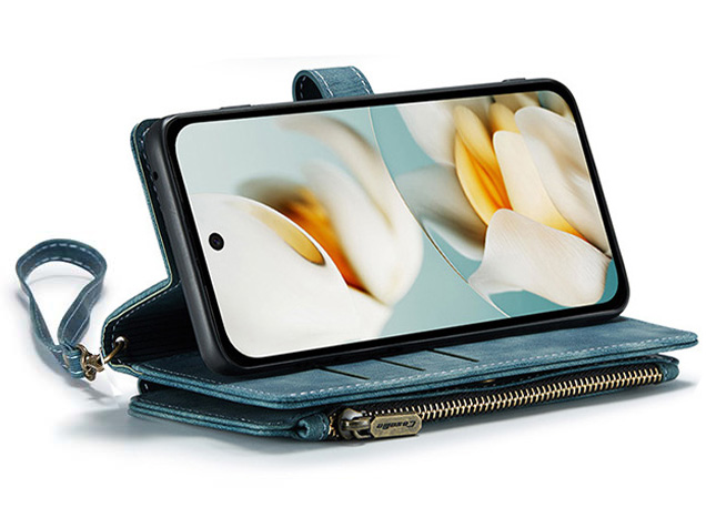 CaseMe Synthetic Leather Wallet Case with Zipper Pocket for Google Pixel 9a - Teal