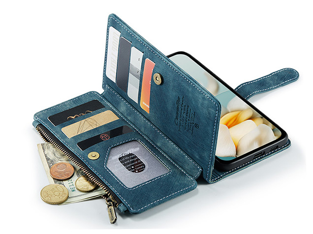 CaseMe Synthetic Leather Wallet Case with Zipper Pocket for Google Pixel 9a - Teal