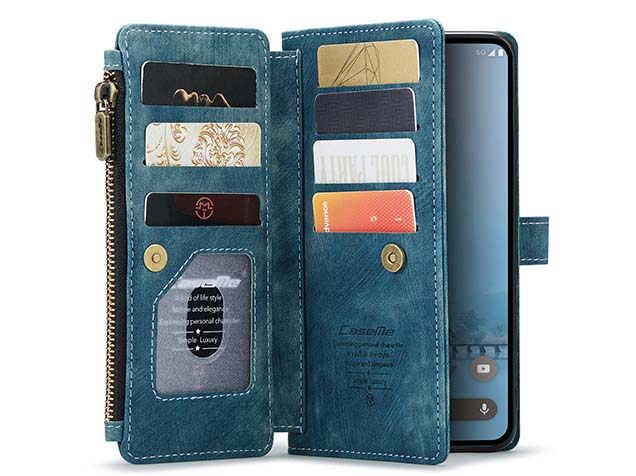 CaseMe Synthetic Leather Wallet Case with Zipper Pocket for Google Pixel 9a - Teal