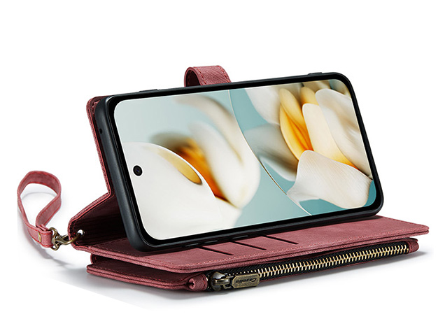 CaseMe Synthetic Leather Wallet Case with Zipper Pocket for Google Pixel 9a - Blush