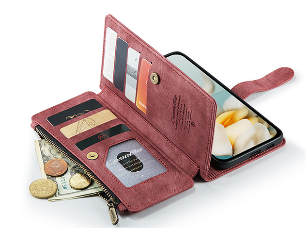 CaseMe Synthetic Leather Wallet Case with Zipper Pocket for Google Pixel 9a - Blush