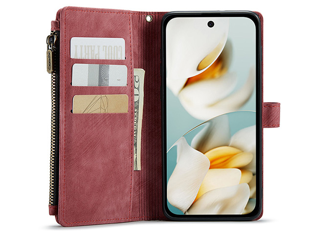 CaseMe Synthetic Leather Wallet Case with Zipper Pocket for Google Pixel 9a - Blush