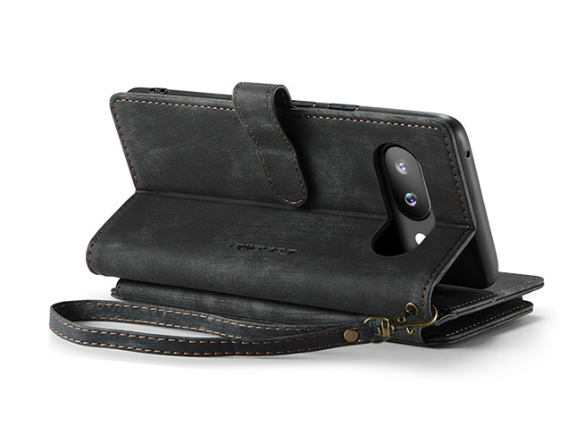 CaseMe Synthetic Leather Wallet Case with Zipper Pocket for Google Pixel 9a - Charcoal Leather Wallet Case