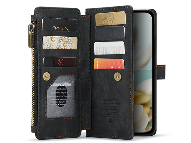 CaseMe Synthetic Leather Wallet Case with Zipper Pocket for Google Pixel 9a - Charcoal