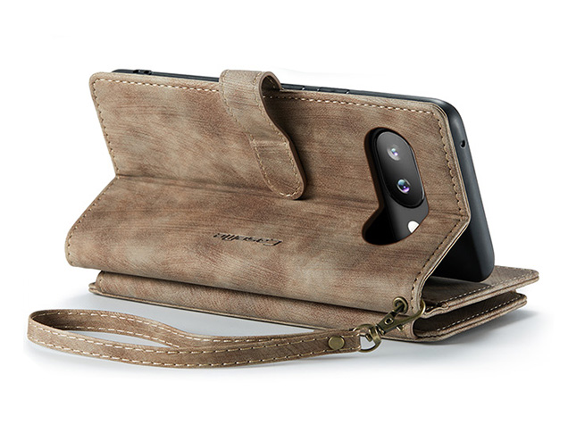 CaseMe Synthetic Leather Wallet Case with Zipper Pocket for Google Pixel 9a - Desert Taupe Leather Wallet Case