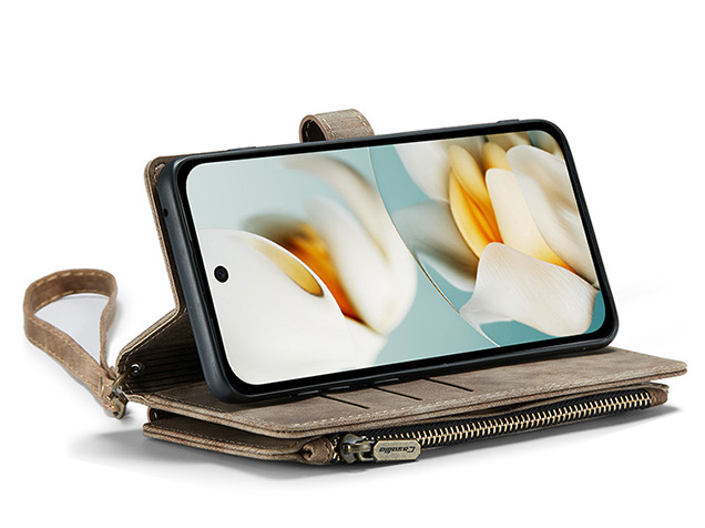 CaseMe Synthetic Leather Wallet Case with Zipper Pocket for Google Pixel 9a - Desert Taupe