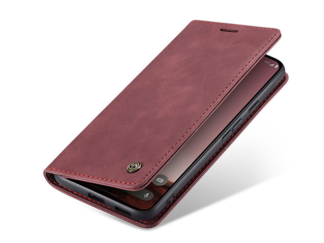 CaseMe Slim Synthetic Leather Wallet Case with Stand for Google Pixel 9a - Burgundy Leather Wallet Case