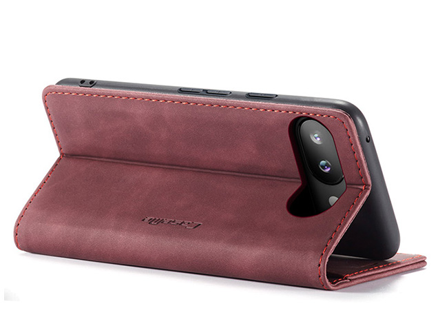 CaseMe Slim Synthetic Leather Wallet Case with Stand for Google Pixel 9a - Burgundy