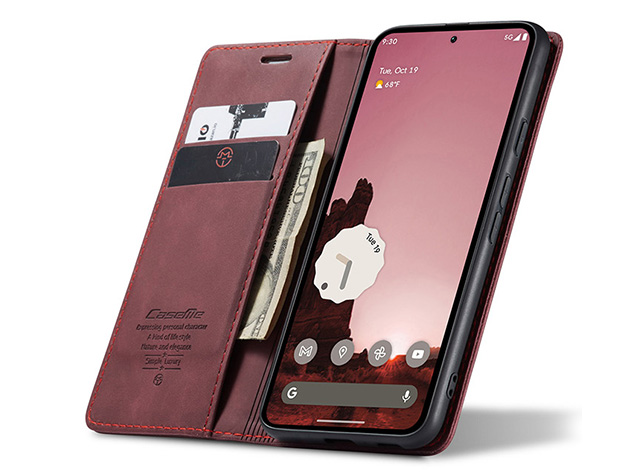 CaseMe Slim Synthetic Leather Wallet Case with Stand for Google Pixel 9a - Burgundy