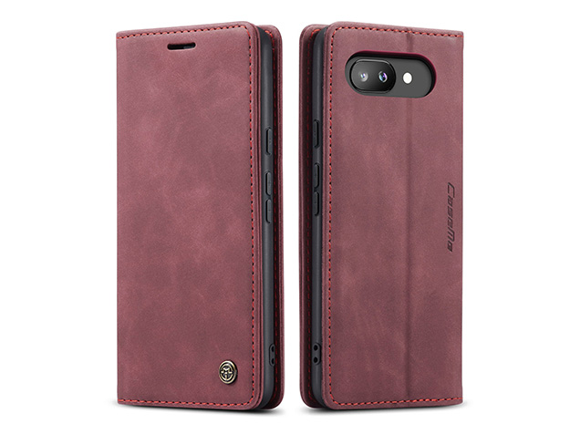 CaseMe Slim Synthetic Leather Wallet Case with Stand for Google Pixel 9a - Burgundy