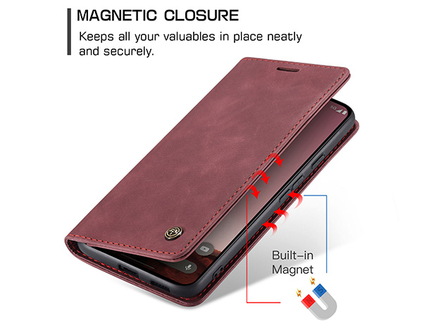 CaseMe Slim Synthetic Leather Wallet Case with Stand for Google Pixel 9a - Burgundy