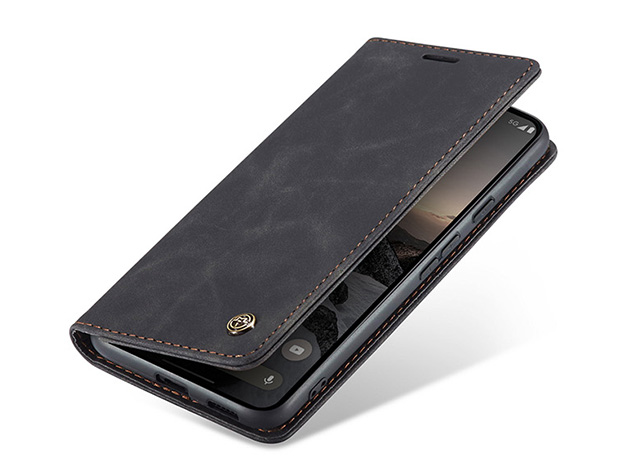 CaseMe Slim Synthetic Leather Wallet Case with Stand for Google Pixel 9a - Charcoal Leather Wallet Case