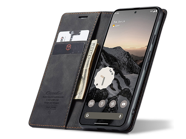 CaseMe Slim Synthetic Leather Wallet Case with Stand for Google Pixel 9a - Charcoal