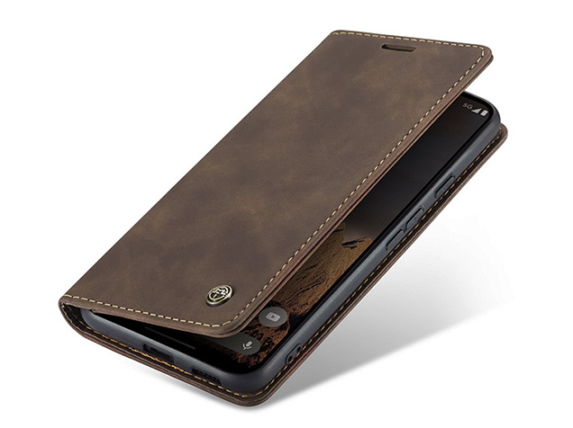 CaseMe Slim Synthetic Leather Wallet Case with Stand for Google Pixel 9a - Chocolate Leather Wallet Case