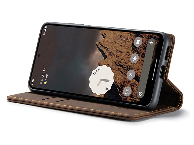 CaseMe Slim Synthetic Leather Wallet Case with Stand for Google Pixel 9a - Chocolate