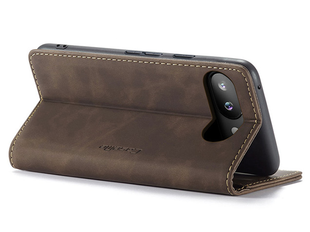CaseMe Slim Synthetic Leather Wallet Case with Stand for Google Pixel 9a - Chocolate
