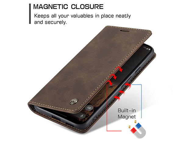 CaseMe Slim Synthetic Leather Wallet Case with Stand for Google Pixel 9a - Chocolate