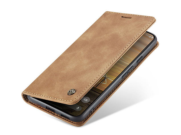 CaseMe Slim Synthetic Leather Wallet Case with Stand for Google Pixel 9a - Tan Leather Wallet Case
