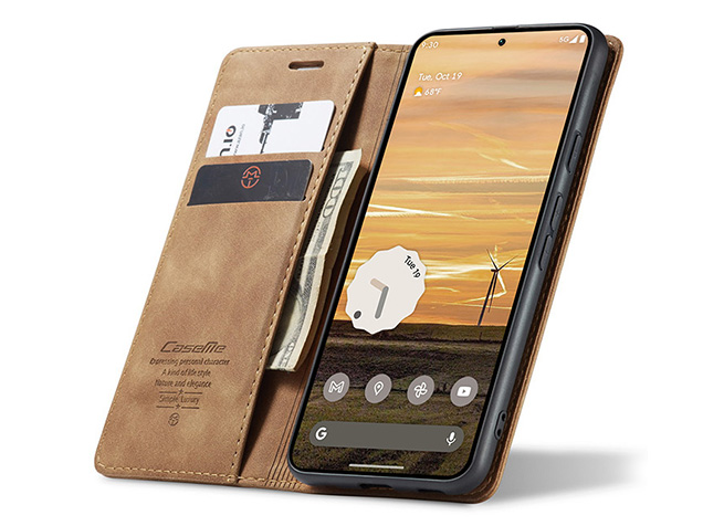 CaseMe Slim Synthetic Leather Wallet Case with Stand for Google Pixel 9a - Tan