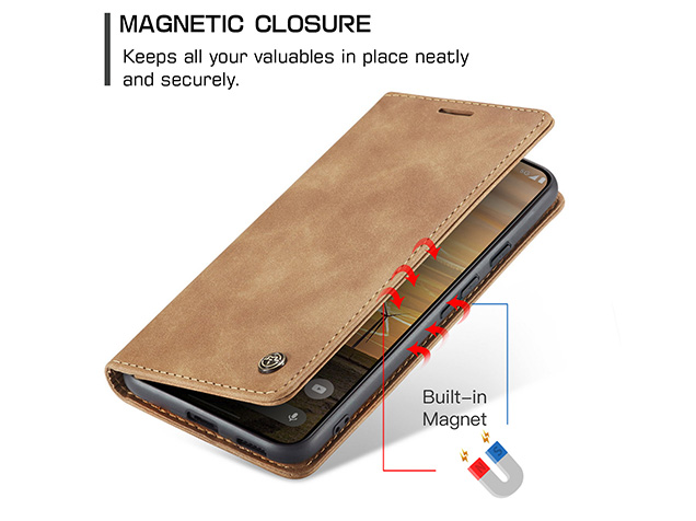 CaseMe Slim Synthetic Leather Wallet Case with Stand for Google Pixel 9a - Tan