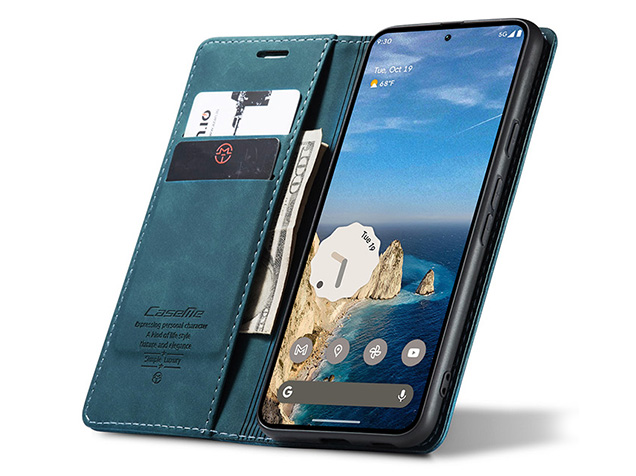 CaseMe Slim Synthetic Leather Wallet Case with Stand for Google Pixel 9a - Teal