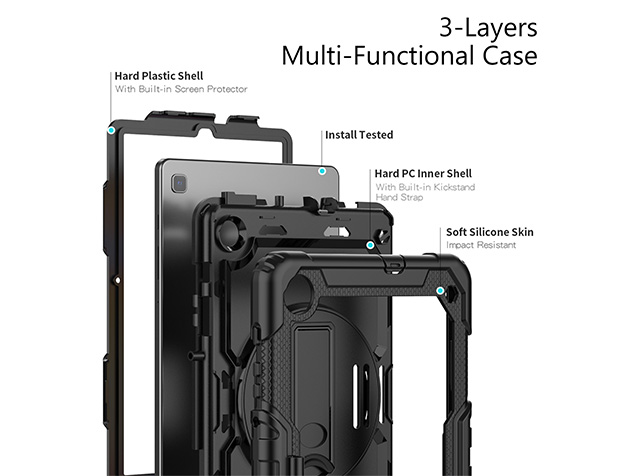 Rugged Impact Case with Strap for Samsung Galaxy Tab S6 Lite - Classic Black