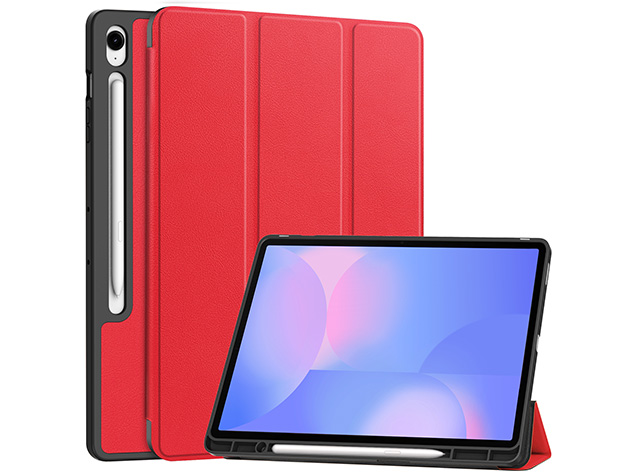 Slim Synthetic Leather Flip Case with Stand for Samsung Galaxy Tab S10 FE+ - Red