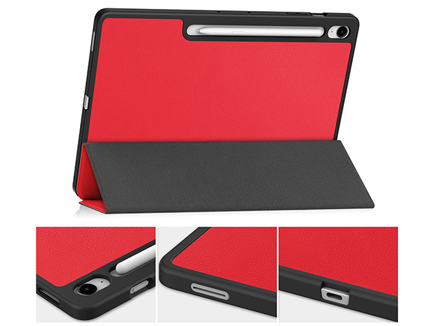 Slim Synthetic Leather Flip Case with Stand for Samsung Galaxy Tab S10 FE+ - Red