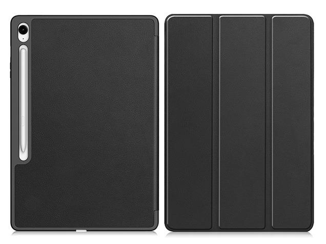 Slim Synthetic Leather Flip Case with Stand for Samsung Galaxy Tab S10 FE+ - Black
