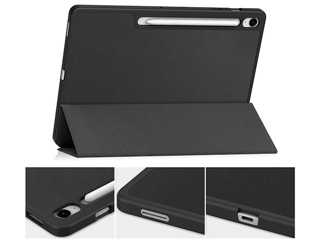 Slim Synthetic Leather Flip Case with Stand for Samsung Galaxy Tab S10 FE+ - Black