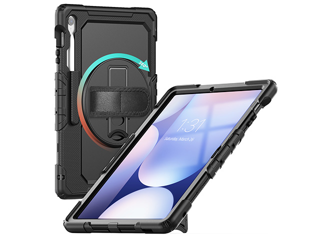 Rugged Impact Case with Strap for Samsung Galaxy Tab S10 FE+ - Classic Black