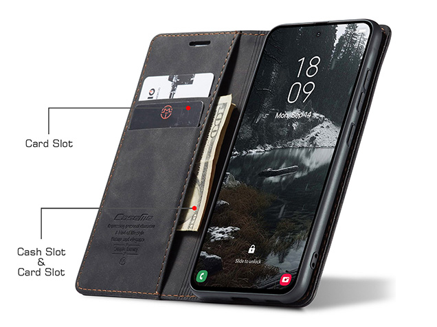 CaseMe Slim Synthetic Leather Wallet Case with Stand for Samsung Galaxy S25 Edge - Charcoal
