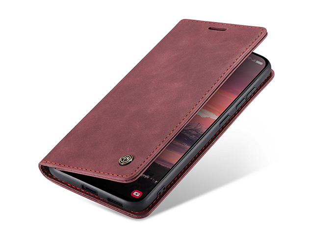 CaseMe Slim Synthetic Leather Wallet Case with Stand for Samsung Galaxy S25 Edge - Burgundy Leather Wallet Case