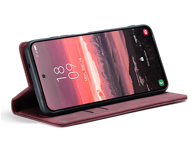 CaseMe Slim Synthetic Leather Wallet Case with Stand for Samsung Galaxy S25 Edge - Burgundy