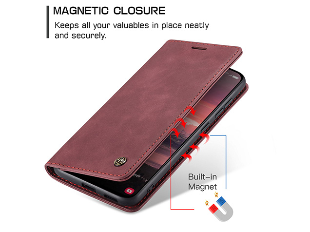 CaseMe Slim Synthetic Leather Wallet Case with Stand for Samsung Galaxy S25 Edge - Burgundy