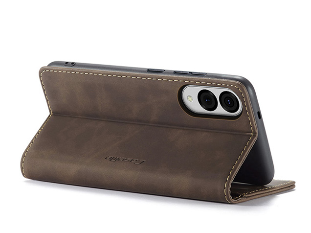 CaseMe Slim Synthetic Leather Wallet Case with Stand for Samsung Galaxy S25 Edge - Chocolate