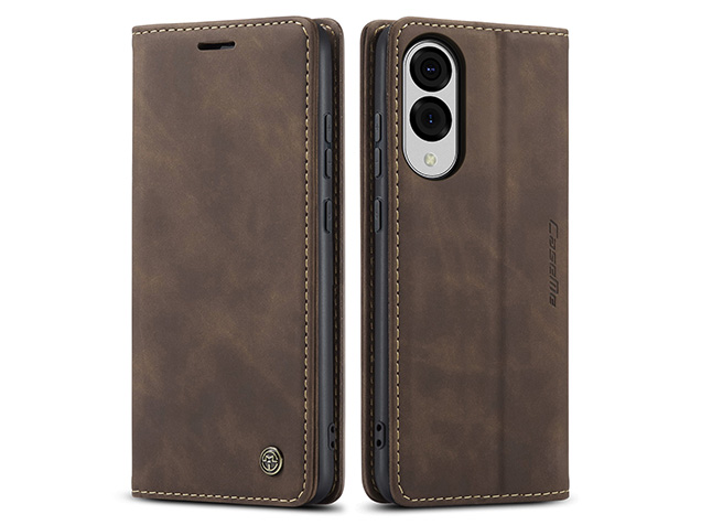 CaseMe Slim Synthetic Leather Wallet Case with Stand for Samsung Galaxy S25 Edge - Chocolate