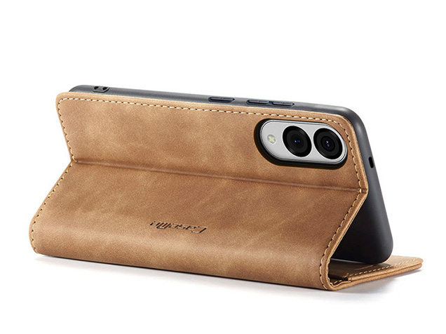 CaseMe Slim Synthetic Leather Wallet Case with Stand for Samsung Galaxy S25 Edge - Tan