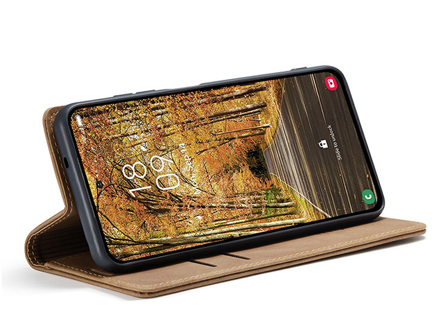 CaseMe Slim Synthetic Leather Wallet Case with Stand for Samsung Galaxy S25 Edge - Tan