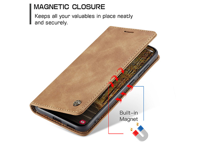 CaseMe Slim Synthetic Leather Wallet Case with Stand for Samsung Galaxy S25 Edge - Tan