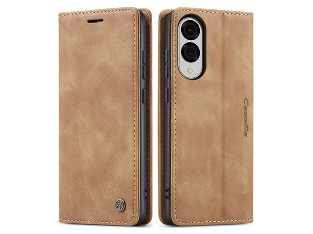 CaseMe Slim Synthetic Leather Wallet Case with Stand for Samsung Galaxy S25 Edge - Tan