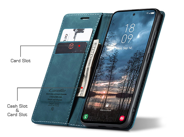 CaseMe Slim Synthetic Leather Wallet Case with Stand for Samsung Galaxy S25 Edge - Teal