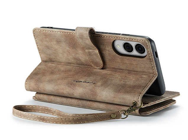 CaseMe Synthetic Leather Wallet Case with Zipper Pocket for Samsung Galaxy S25 Edge - Desert Taupe Leather Wallet Case